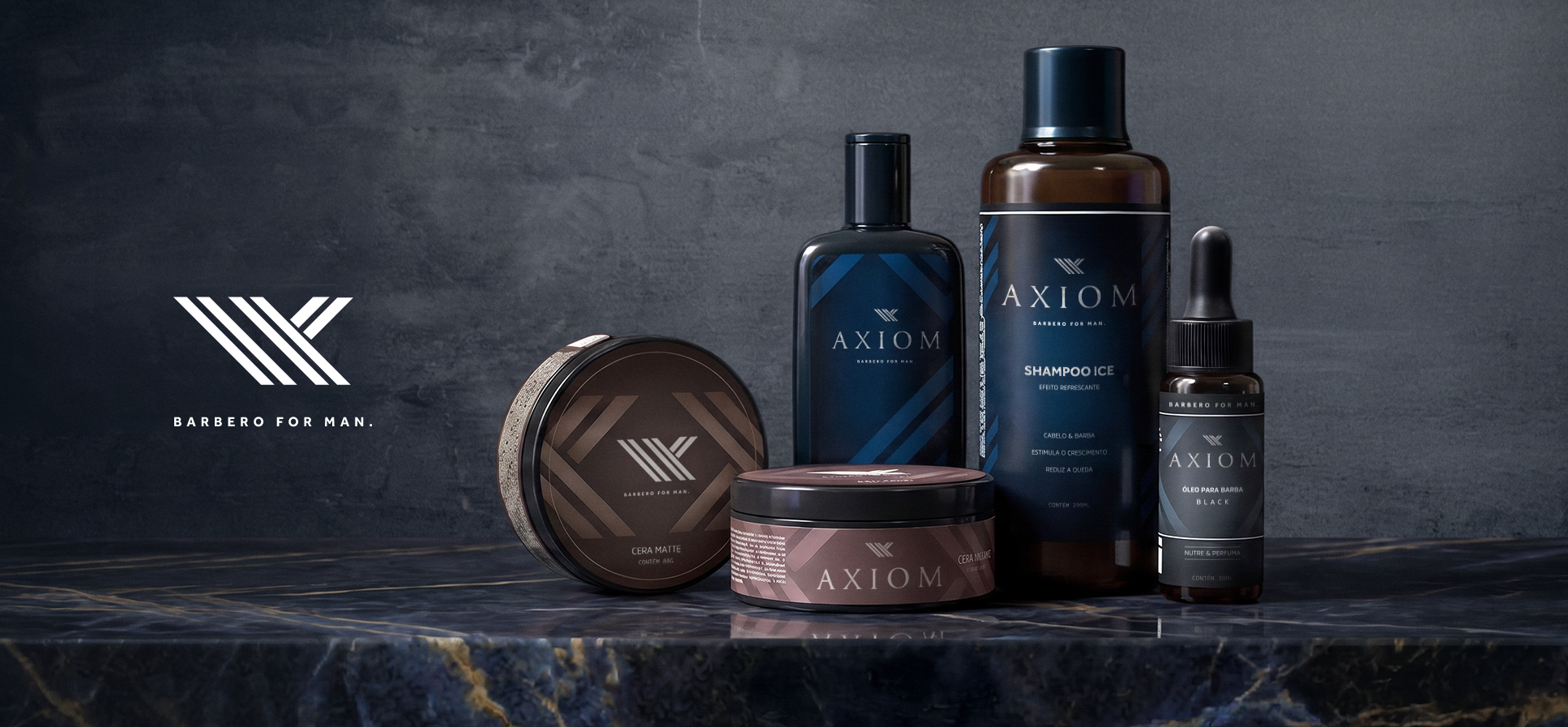 Axiom Barber for Man — identidade visual e packaging